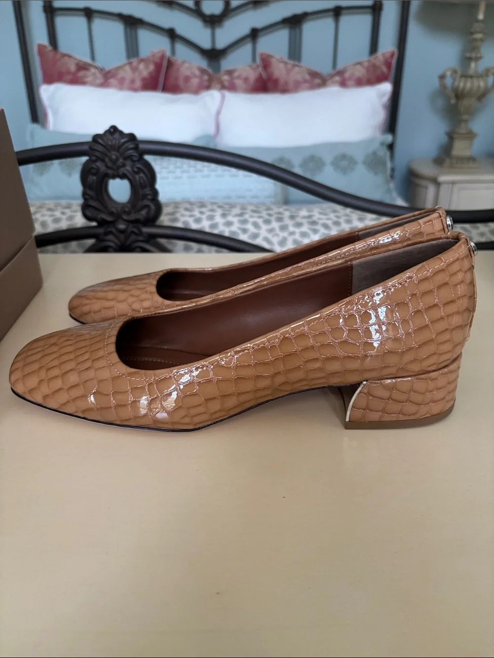 Donald J. Pliner Nude Tan Croc-Embossed Square-Toe Ballet style with low heel